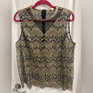 Cato NWT Plus Size 18/20 Gold and Black Sheer Embroidered Sleeveless Top